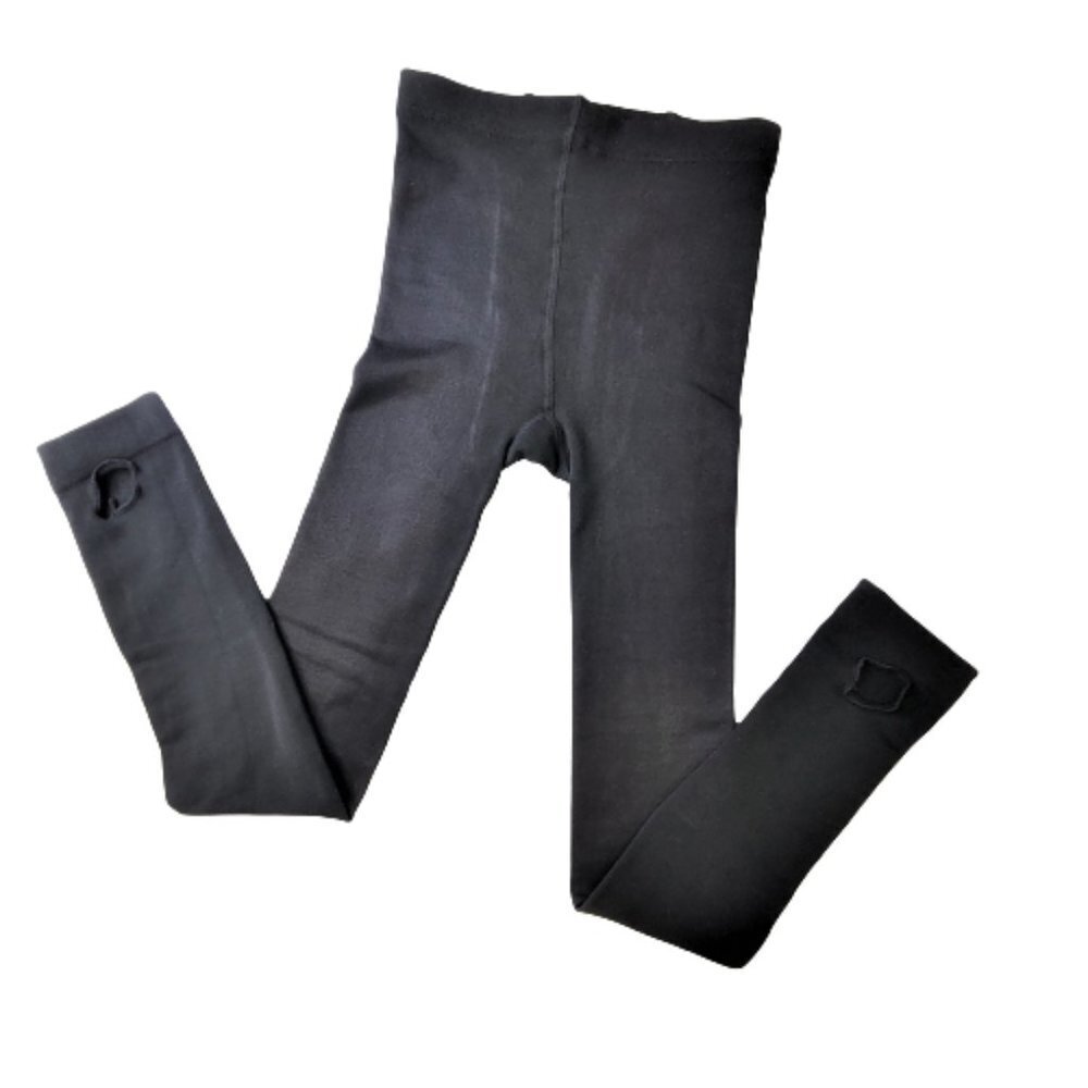 Stretchy Tights Black Leggings with Stirrup Heel Holes - One Size